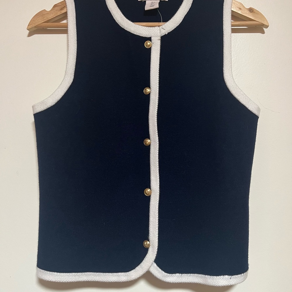 Navy Blue and White Sleeveless sweater vest
